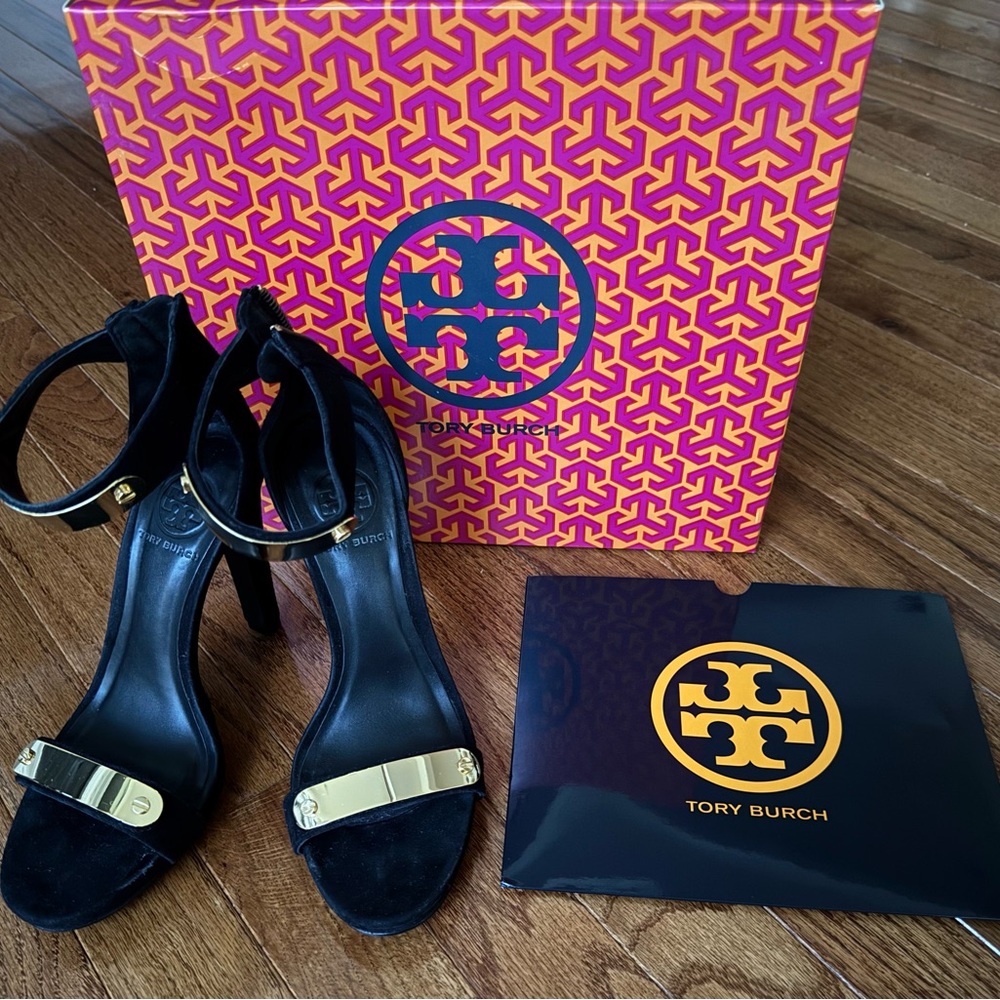 Tory Burch Black Heels with Gold Accents, Size 7.5
